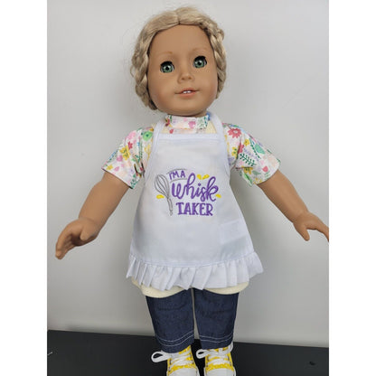 Doll Apron Purple Whisk Taker Embroidered fits 18in American Made Pretend Cook