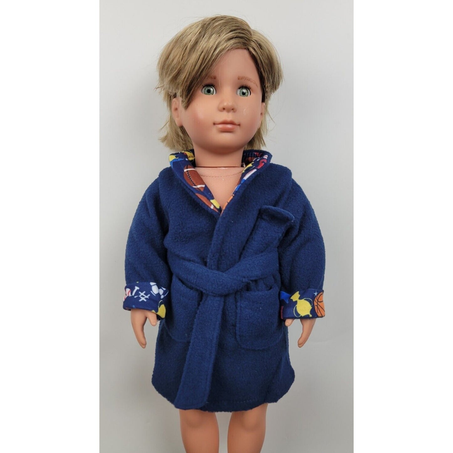 Doll Nightwear Blue Sports Bathrobe fits American Girl & 18" Dolls Bath Pajamas