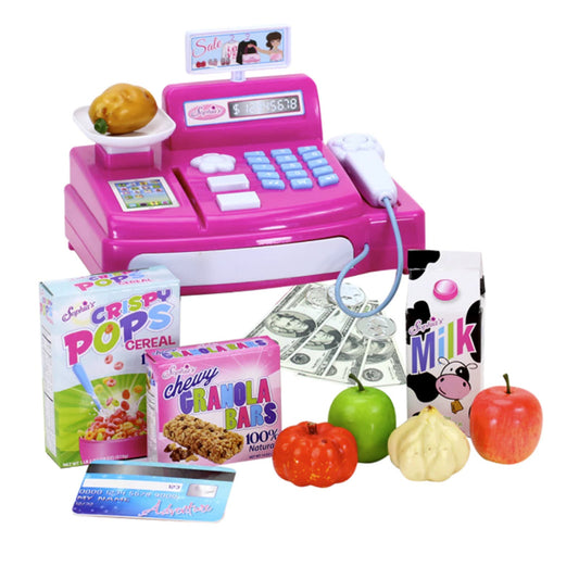 Doll Sized Cash Register Play Money Food Shopping Toy Sounds Light by Sophia's