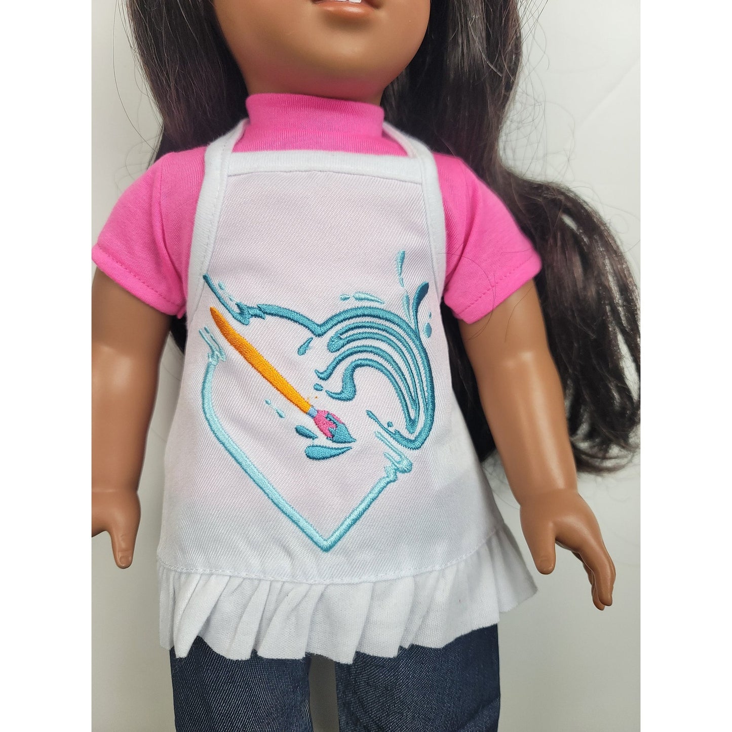 Doll Apron Artist Paint Embroidered fits 18 inch American Made Pretend Painting