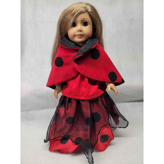 Doll Costume Outfit Ladybug Holiday Skirt Wrap top Fits American Girls & 18 Inch
