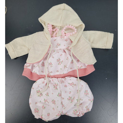 Doll Clothes Floral Dress Pink Knit Hooded Jacket 3PC Outfit fits 18 Inch Dolls