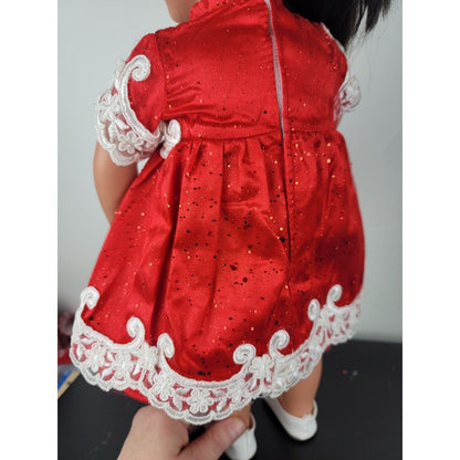 Doll Dress Fancy Red Lace Glitter Bow Flats Outfit Holiday Fit American Girl 18"