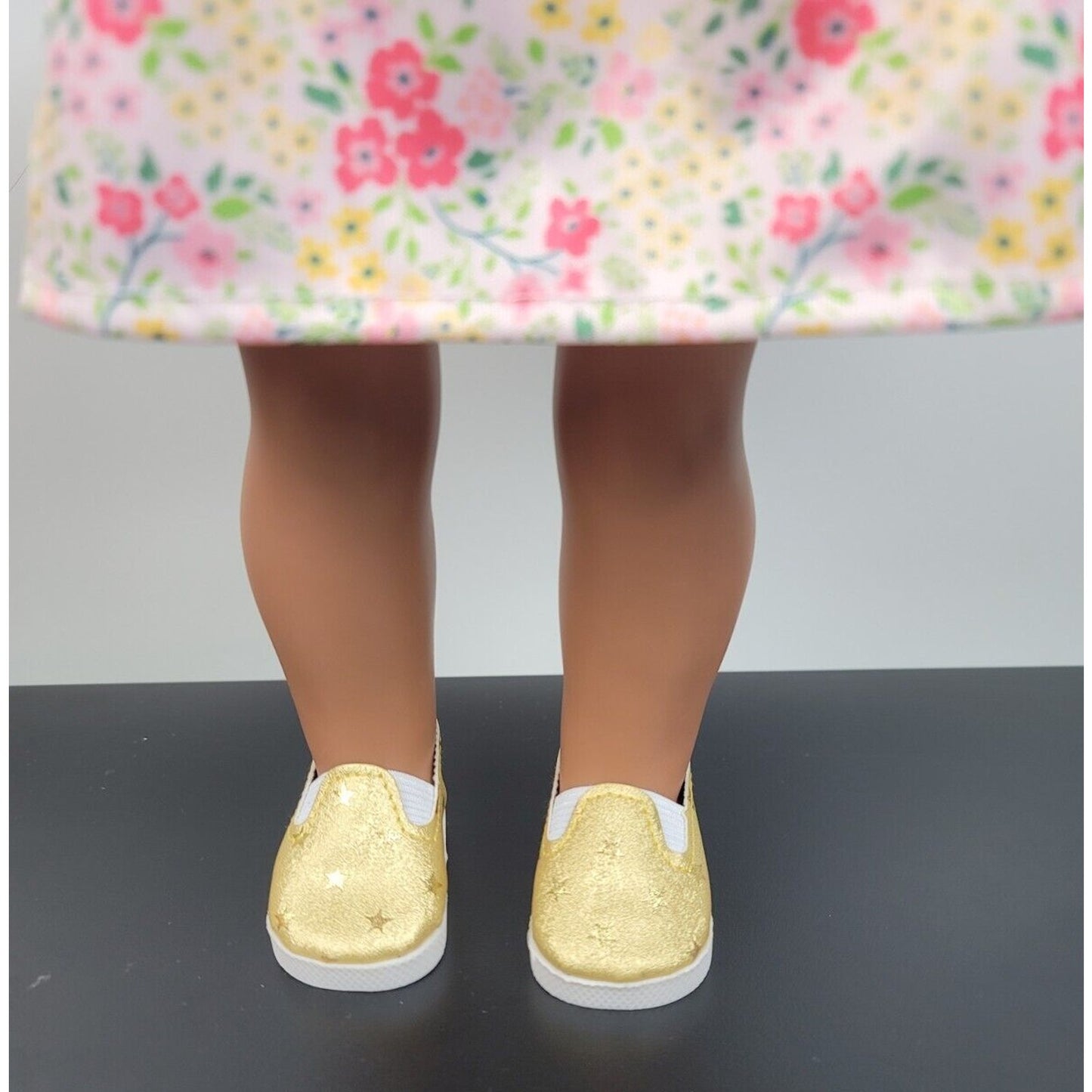 Doll Clothes Floral Dress Pink Headband Gold Shoes 3PC Outfit fits 18 Inch Dolls