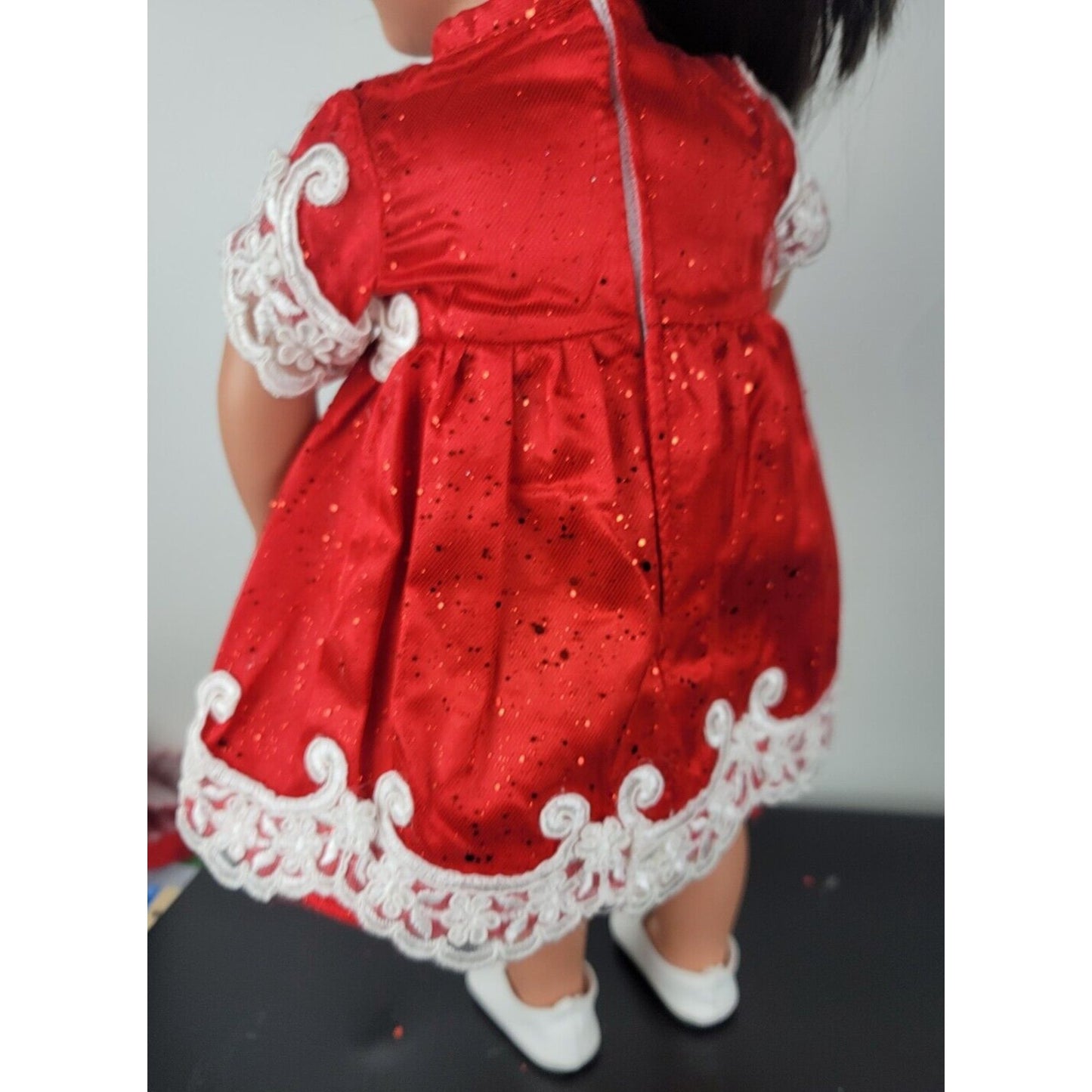 Doll Dress Fancy Red Lace Glitter Bow Flats Outfit Holiday Fit American Girl 18"