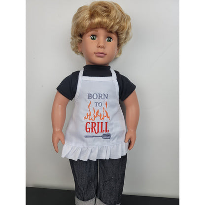 Customized Doll Apron Grilling BBQ Embroidered fits 18 inch Dolls American Made Pretend Kitchen Grill Cook Girl Doll Gift Boy Doll