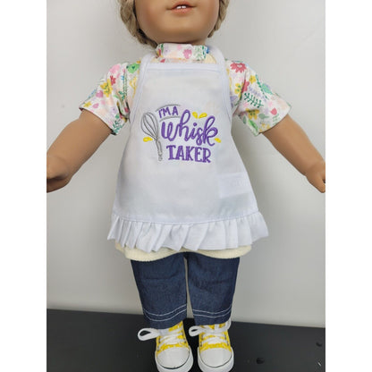 Doll Apron Purple Whisk Taker Embroidered fits 18in American Made Pretend Cook