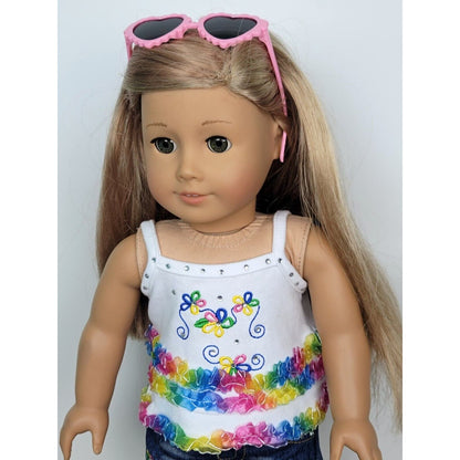 Doll Clothes Floral Summer Complete Outfit Glasses Shoes Tank Shorts fits 18"