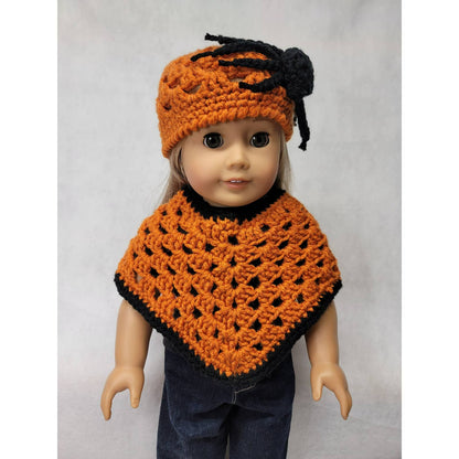 Doll Clothes Poncho & Hat Set Orange Black Spider Fits American Girl & 18" Dolls