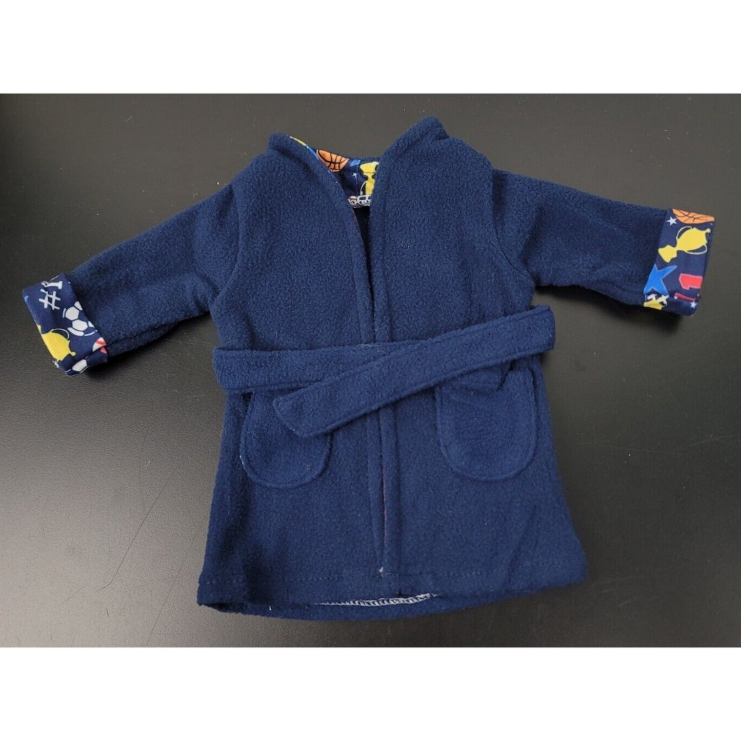 Doll Nightwear Blue Sports Bathrobe fits American Girl & 18" Dolls Bath Pajamas