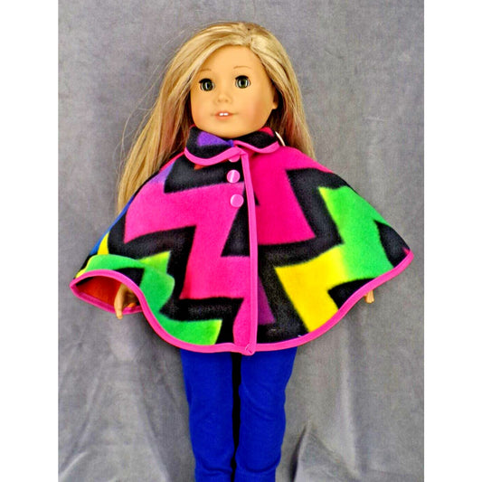 Fleece Poncho Bright Multicolor Cape Handmade Fits 18 in and American Girl Dolls