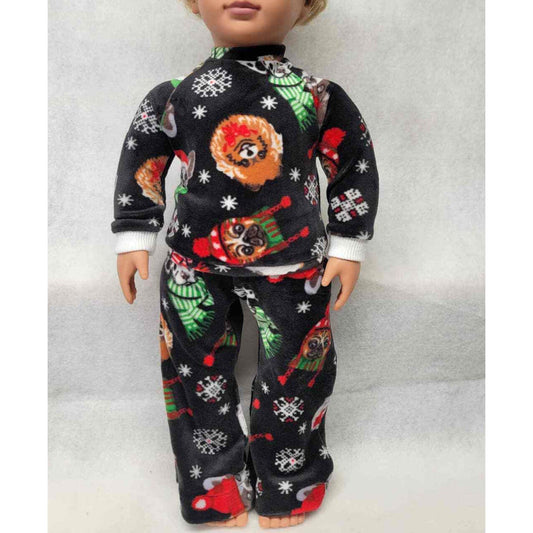 Doll Pajamas Holiday Velour Pants Sweatshirt Fits American Girl & 18 inch Dolls