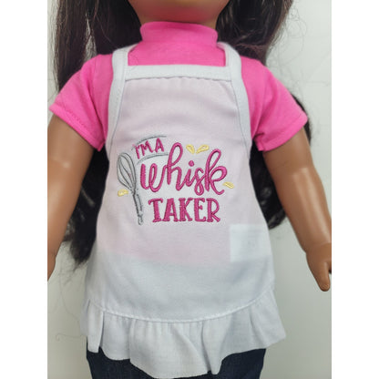 Doll Apron Pink Whisk Taker Embroidered fits 18 inch American Made Pretend Cook