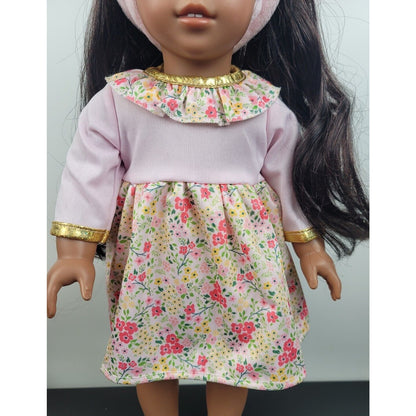 Doll Clothes Floral Dress Pink Headband Gold Shoes 3PC Outfit fits 18 Inch Dolls