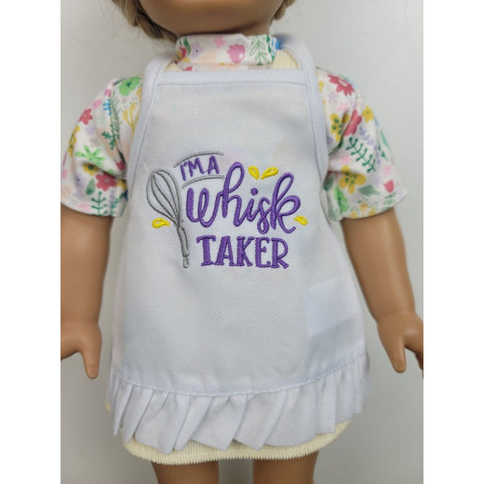 Doll Apron Purple Whisk Taker Embroidered fits 18in American Made Pretend Cook