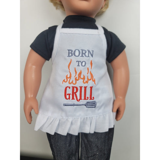 Customized Doll Apron Grilling BBQ Embroidered fits 18 inch Dolls American Made Pretend Kitchen Grill Cook Girl Doll Gift Boy Doll