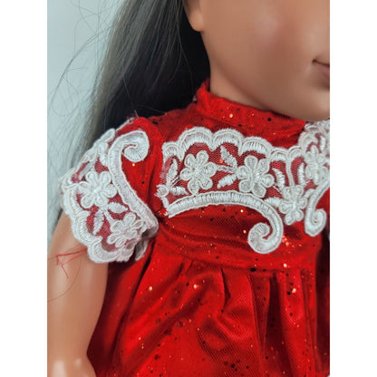 Doll Dress Fancy Red Lace Glitter Bow Flats Outfit Holiday Fit American Girl 18"