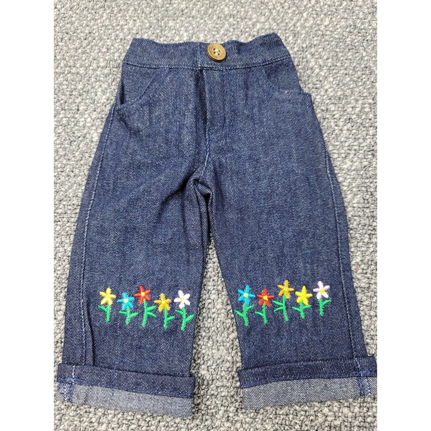 Doll Outfit Denim Pants Flower Embroidery Garden Shoes Spring 3PC Casual Clothes