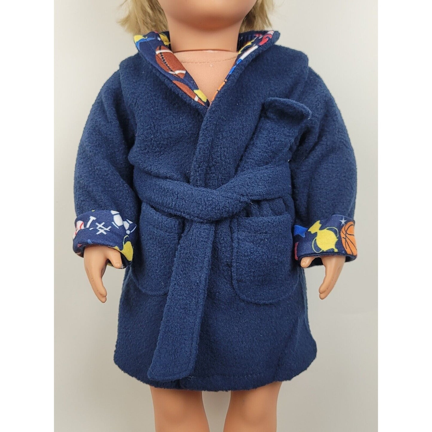 Doll Nightwear Blue Sports Bathrobe fits American Girl & 18" Dolls Bath Pajamas