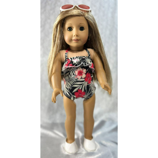 Doll Swim Suit One-Piece Sunglasses Tropical Fits American Girl & 18-inch Dolls