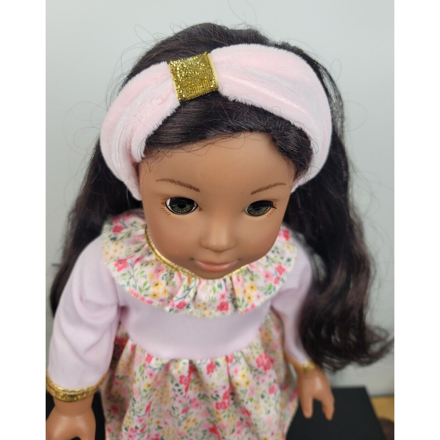 Doll Clothes Floral Dress Pink Headband Gold Shoes 3PC Outfit fits 18 Inch Dolls