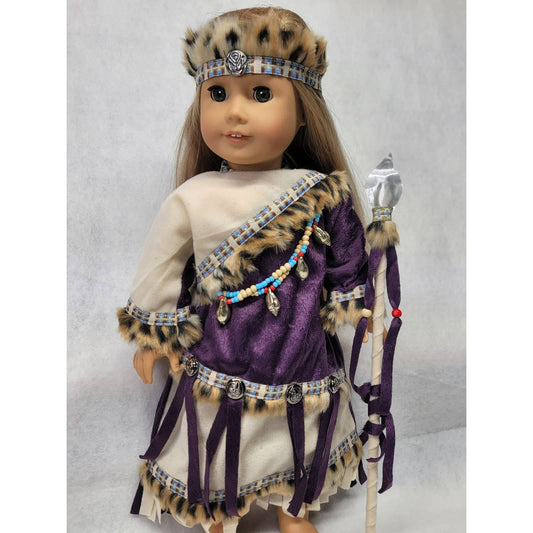 Doll Outfit Native Dress Beading Shells Purple Fur Trim Fits American Girl 18"