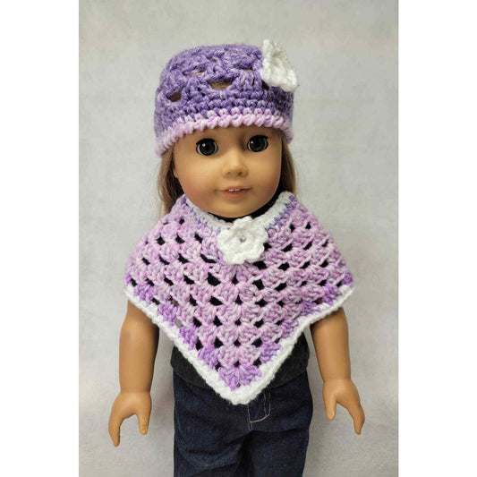 Doll Clothes Poncho & Hat Set Purple White Flower Fits American Girl & 18" Dolls