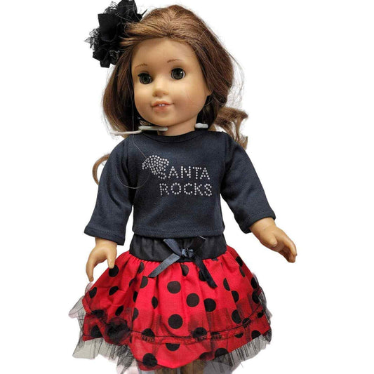 Doll Holiday Outfit Santa Rocks Red Polka-Dot Petti Fits American 18-inch Dolls