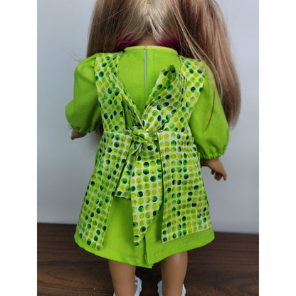 Doll Clothes Pinafore Dress Green Polka-Dot Spring Fashion Apron Pockets Shoes