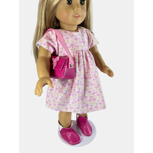 Doll Accessories Bright Pink Handbag Ankle Boots Set Fits American Girl & 18"